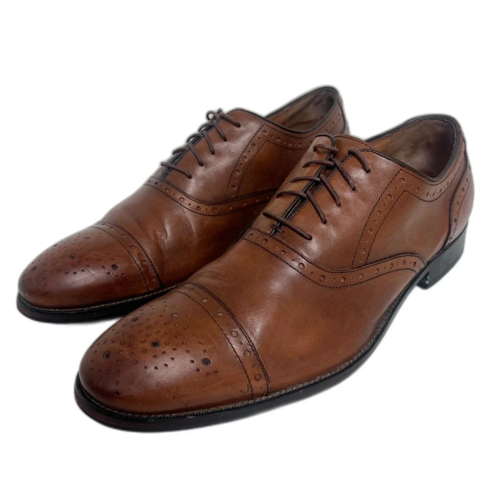 Johnston & Murphy Tyndall Cap Toe Brown Leather Oxford Brogue Detailing Size 12